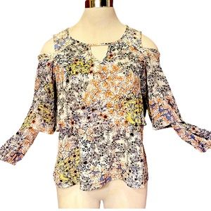 Cold Shoulder Flowy Floral Long Sleeve Top